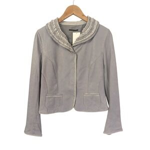 ELIE TAHARI Butter Soft‎ Leather Jacket Gray Ruffled Collar Women's Small Medium